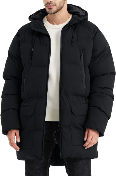 Men'S Long Winter Coat Hooded Warm Quilted Jacket Water-Resistant Cold Weather Parka