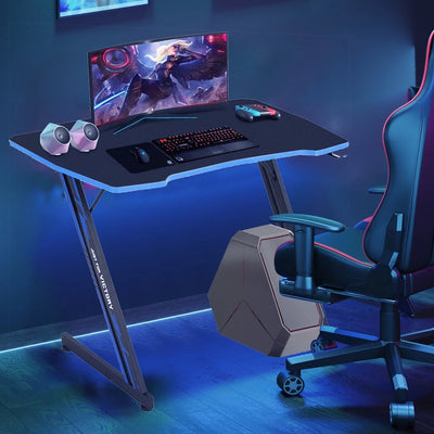 39" Computer Desk Z Shaped Workstation Ergonomic Table with Headphone Hook for Game Players (Blue, 39 In)