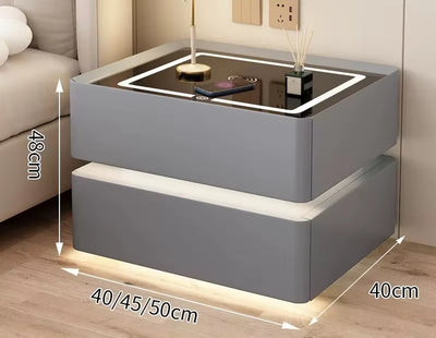 Modern Style Solid Wood Bedside Table with Wireless Charging Smart 2 Drawers Bedroom Nightstands with Lock 40Cm