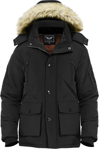 Men'S Winter Thicken Coat Warm Puffer Parka Jacket with Faux Fur Removable Hood