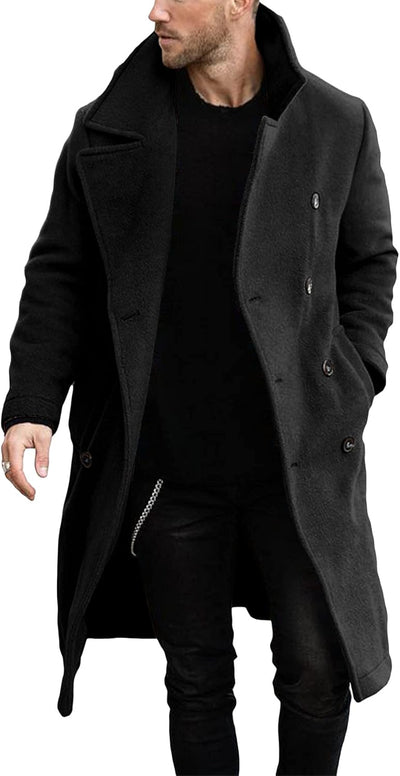 Mens Double Breasted Trench Coat Casual Lapel Collar Business Winter Long Overcoats