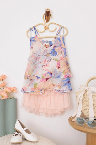 Girls Western Layered Floral Sheer Sleeveless Tops