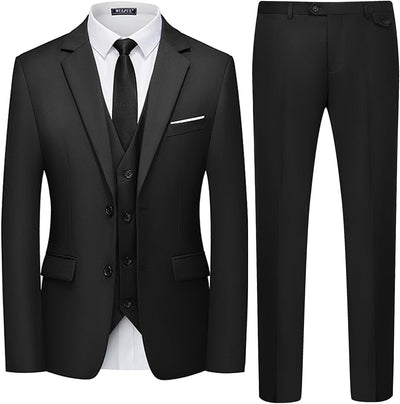 Men'S 3 Piece Slim Fit Suit Set Two Button Blazer Jacket Vest Pants Tuxedo Set for Party, Wedding and Business