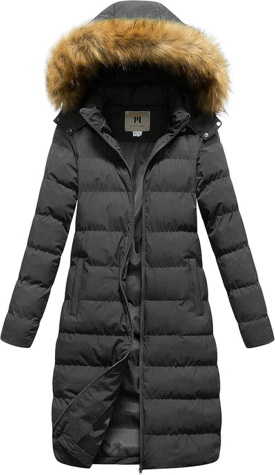 Women'S Long Winter Faux Fur Coat Puffer Warm Jacket with Detachable Hood