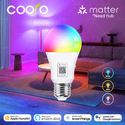 Matter Smart Light Bulb RGB E27 Wifi Led Bulb Smart Home Works with Alexa Google Home Apple Home Homekit Smartthings Need Hub