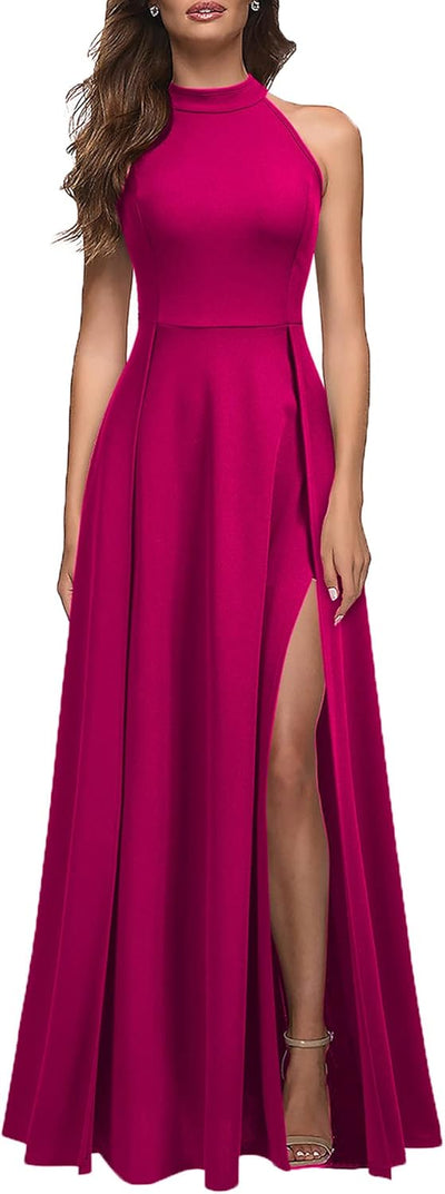 Women'S Halter Neck Sexy Split Cocktail Party Maxi Long Formal Dress