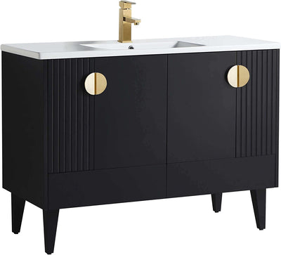 Venezian Collection - 48" Single Black Bathroom Vanity, Brass Handles.