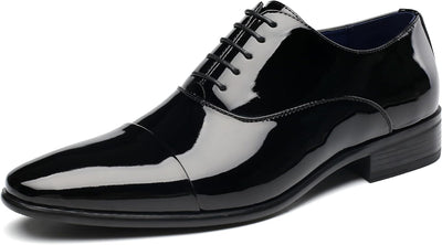 Mens Faux Patent Leather Classic Lace-Up Formal Oxford Tuxedo Dress Shoes