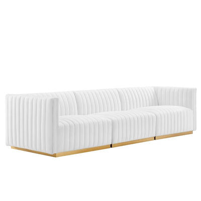 Conjure Channel Tufted Performance Velvet Sofa in Gold/White