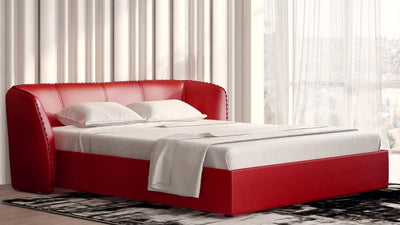 Furniture Modern Vitali Red Microfiber Leather King Platform Bed