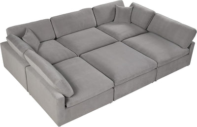 Best Master Furniture Rebecca Modern 6 Pcs Modular Living Room Velvet Sectional, Neutral Grey