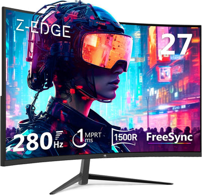 Z-Edge 27-Inch Curved Gaming Monitor 16:9 1920X1080 280Hz 1Ms Frameless LED Gaming Monitor, UG27P AMD Freesync Premium Display Port HDMI