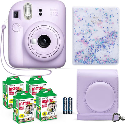 Instax Mini 12 Instant Camera Lilac Purple + Fuji Film Value Pack (40 Sheets) + Shutter Accessories Bundle, Incl. Compatible Carrying Case, Quicksand Beads Photo Album 64 Pockets