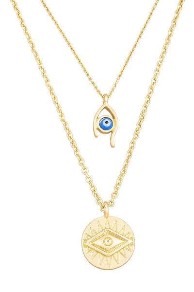 Two Layer Evil Eye Coin Charm Necklace