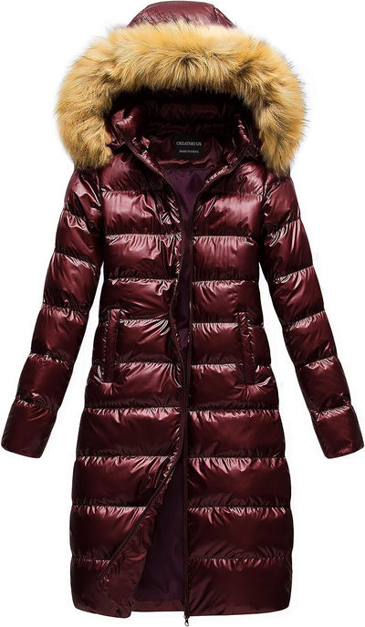 Women'S Long Winter Faux Fur Coat Puffer Warm Jacket with Detachable Hood