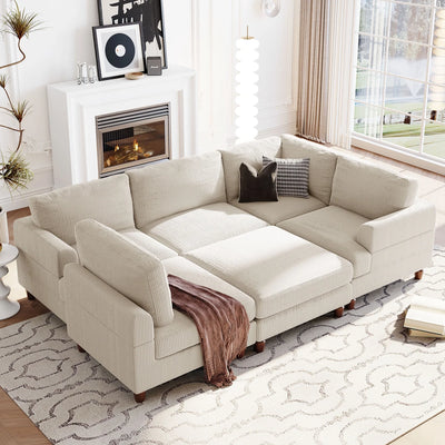 Modular Sectional Sofa with Ottoman,Oversized 3 Seat Free Combination Corduroy Couch Sofa with Chaise for Living Room,Beige