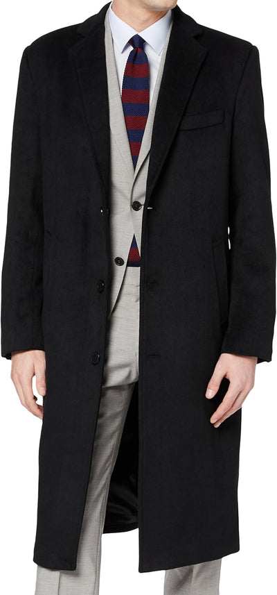 Mens Black Overcoat Wool & Cashmere Warm Winter Mod Coat Black Lining Jacket