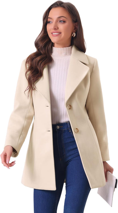 Women'S Elegant Overcoat Notched Shawl Collar Single Breasted Outerwear Winter Long Coat