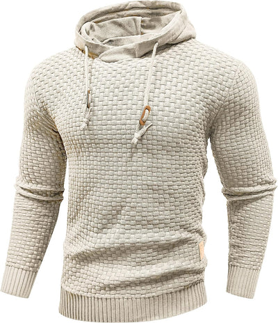 Mens Hooded Sweatshirt Long Sleeve Solid Knitted Hoodie Pullover Sweater