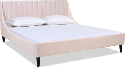 Sandy Wilson Home Marlowe Vertical Tufted Headboard Platform Bed Set, King, Light Blush Pink Performance Velvet