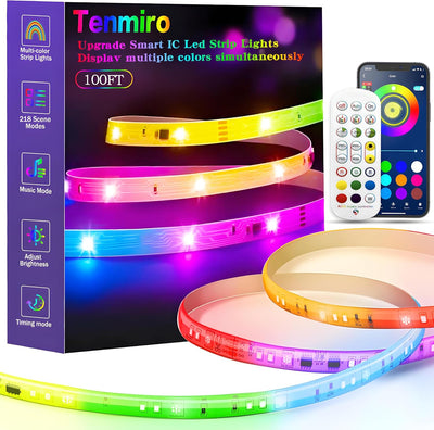 Upgraded Smart IC 32.8Ft LED Lights for Bedroom, Multiple Colors on One Line LED Strip Lights, Bluetooth APP Control Music Sync Color Changing Strip Lights for Room Home Party Decoration