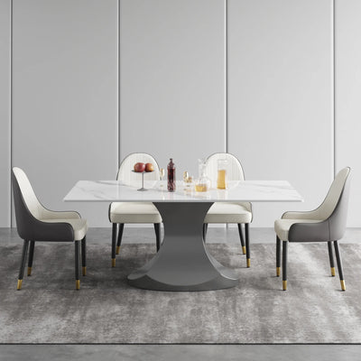 Magic Home 71" Light Luxury Sintered Stone Dining Table for 6 Person,Slate Rectangular Tabletop with Stainless Steel Base for Dining Room,White Tabletop with I-Shaped Gray Base