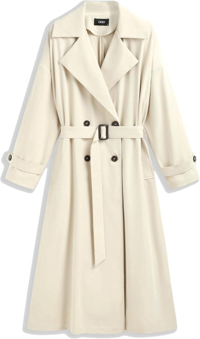 Oversized Solid Collar Long Trench Coat with Belt