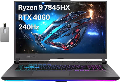 2023 ROG Strix G17 17.3” QHD 240Hz Gaming Laptop, AMD Ryzen 9-7845HX, NVIDIA Geforce RTX 4060, 32GB DDR5, 1TB Pcie SSD, RGB Backlit Keyboard, Wi-Fi 6E, Win 11 Home, Gray, 32GB Snowbell USB Card