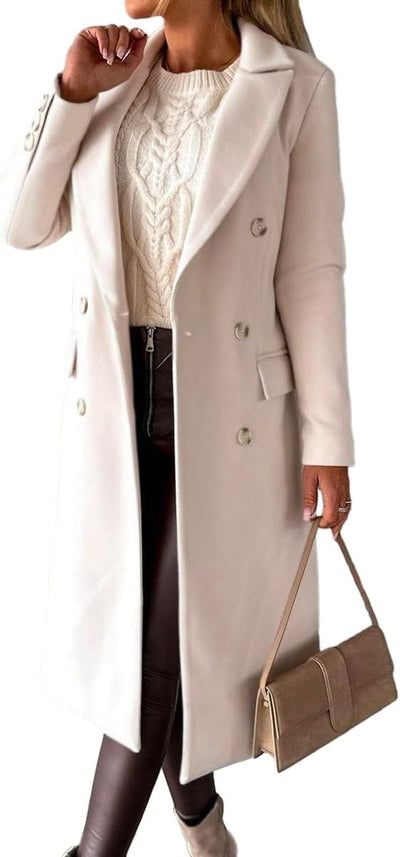 Womens Long Wool Coat Double Breasted Trench Coat Fall Winter Clothes