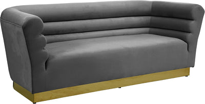 Bellini Collection Modern | Contemporary Velvet Upholstered Sofa with Deep Channel Tufting and Gold Stainless Steel Base, 89" W X 35" D X 32" H, Grey