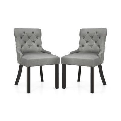 Upholstered Dining Chairs Set of 2 Tufted Wingback Chairs with Rubber Wood Legs