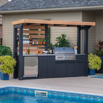 Fusion Flame Galvanized Steel Covered Outdoor Kitchen, Grill, Fridge