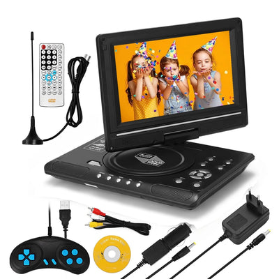 9.8" Portable DVD Player with 8.5" HD Swivel Screen, Rechargeable Personal DVD Player with Remote, Support FM Radio, Game Function, Black