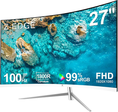 Z-Edge 27-Inch Curved Gaming Monitor, Full HD 1080P 1920X1080 LED Backlight Monitor, with 100Hz Refresh Rate and Eye-Care Technology, 178° Wide View Angle, VGA+HDMI