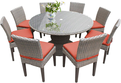 Oasis 60" Outdoor Patio Dining Table with 8 Armless Chairs, Tangerine