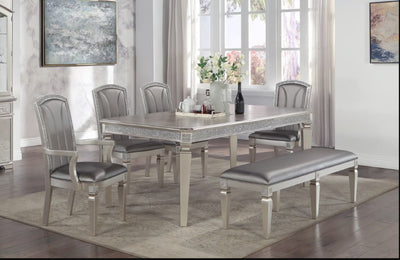 Luxury Formal Glam 6Pc Dining Set Rectangular Table Chairs Furniture Silver Champagne Finish