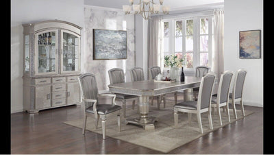 Luxury Formal Glam 9Pc Dining Set Double-Pedestal Table Chairs Furniture Silver Champagne Finish