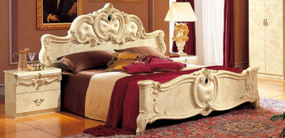 Luxury Glossy Ivory King Bed Classic Victorian Made in Italy  Barocco