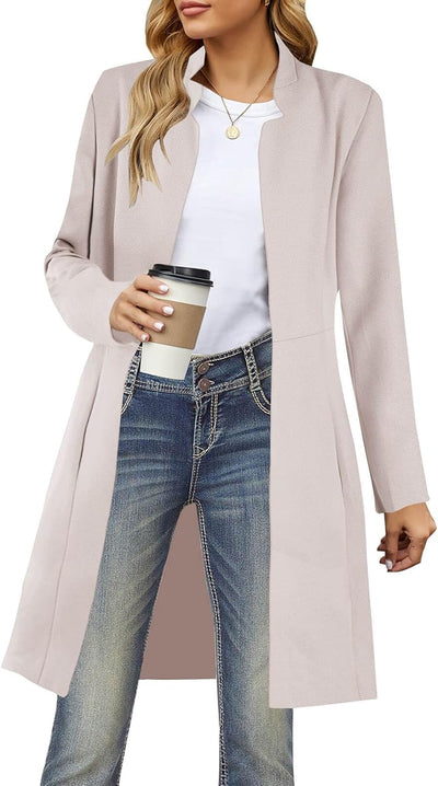 Womens Wool Blend Long Pea Coats Jackets Slim Fit Open Front Outerwear Casual Winter Overcoats