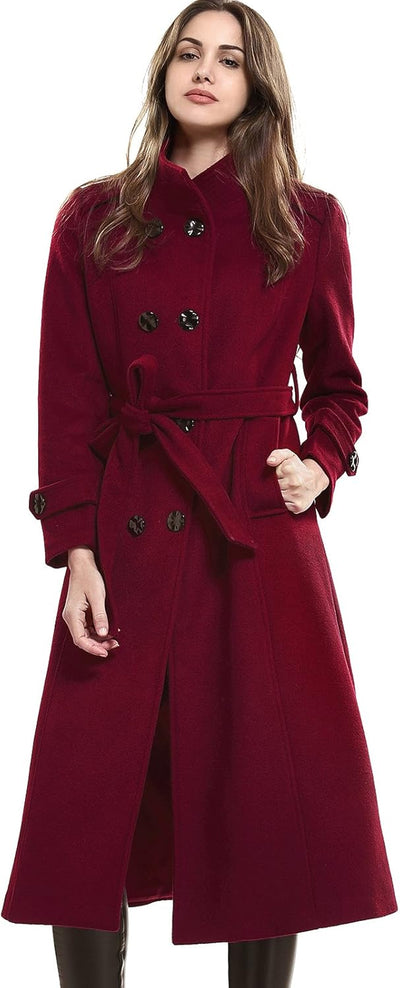 Women'S Wool Trench Coat Winter Double-Breasted Jacket with Belts