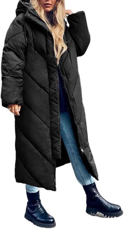 Women'S Hooded Long Puffer Coat Winter Longer Thickened down Jacket Zip Cotton Outwear