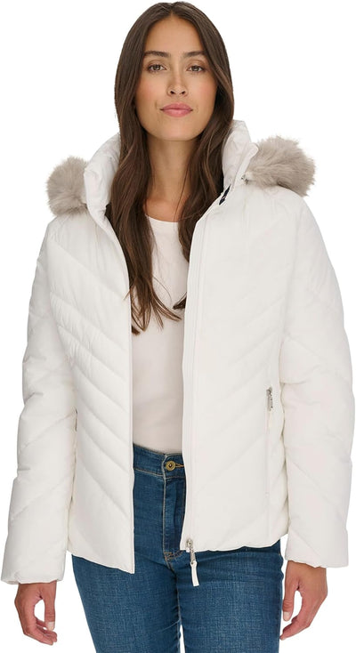 Women'S Faux Fur Trimmed Short Puffer