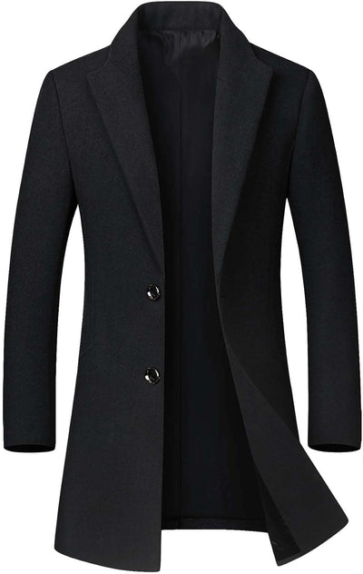 Men'S Winter Coat Wool Trench Overcoat Casual Single Breasted Pea Top Jacket