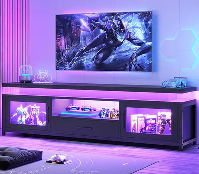 TV Stand for 55/60/65 Inch TV, Entertainment Center with Storage Drawer, TV Stand with Power Outlets and LED Lights, Tv Cabinet