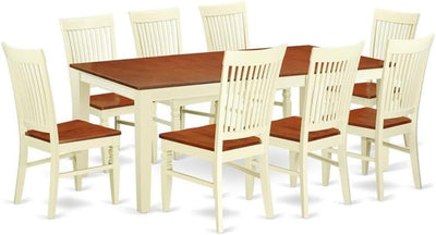 QUWE9-BMK-W 9 Piece Dining Room Furniture Set Includes a Rectangle Wooden Table with Butterfly Leaf and 8 Kitchen Dining Chairs, 40X78 Inch, Buttermilk & Cherry