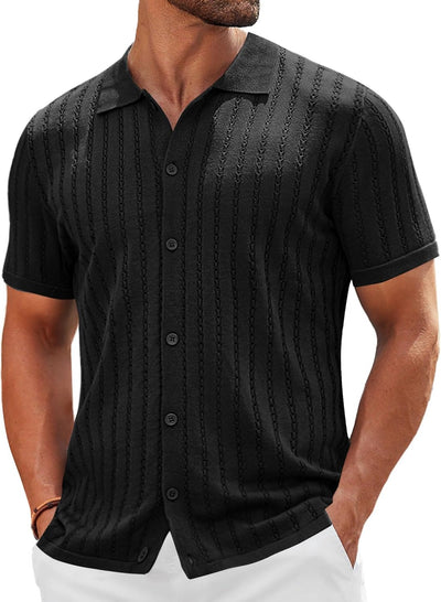 Men'S Knit Shirts Short Sleeve Button down Shirt Vintage Casual Summer Beach Shirts