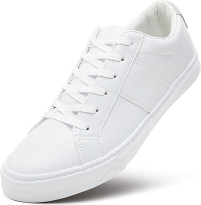 Men'S Synthetic Leather White Sneakers,Low Top White Tennis Shoes,Lace up Casual Shoes