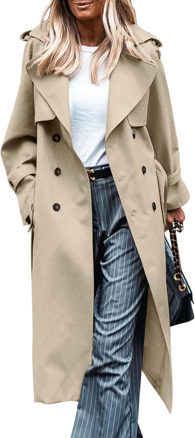 Womens Double Breasted Long Trench Coat Dressy Overcoat with Belt Fall Winter Fashion Trendy Clothes Outfits 2025