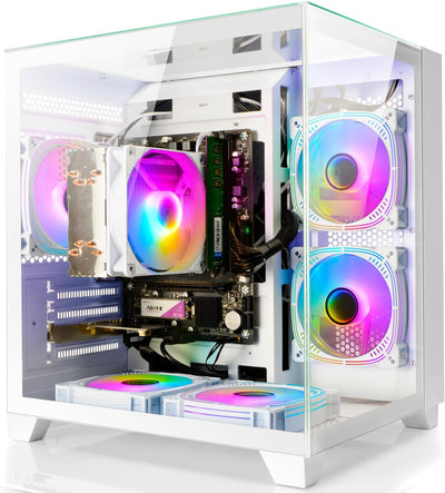 Desktop Computer AMD Ryzen 7-5700G 8 Core 3.9Ghz, 16G DDR4 RAM, 1TB NVME SSD, Tower Computer for Gaming, Home and Office (White)