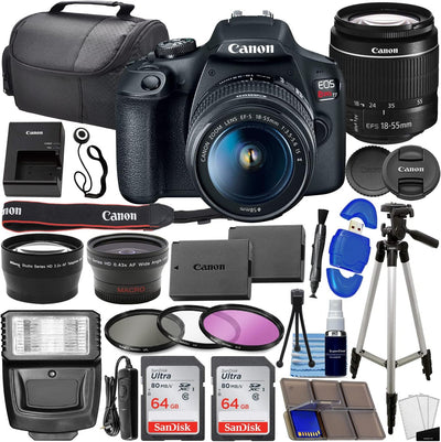 EOS Rebel T7 DSLR Camera Bundle W/  EF-S 18-55Mm F/3.5-5.6 Is II Lens + 2Pc Sandisk 64GB Memory Cards, Wide Angle Lens, Telephoto Lens, 3Pc Filter Kit + Accessory Kit